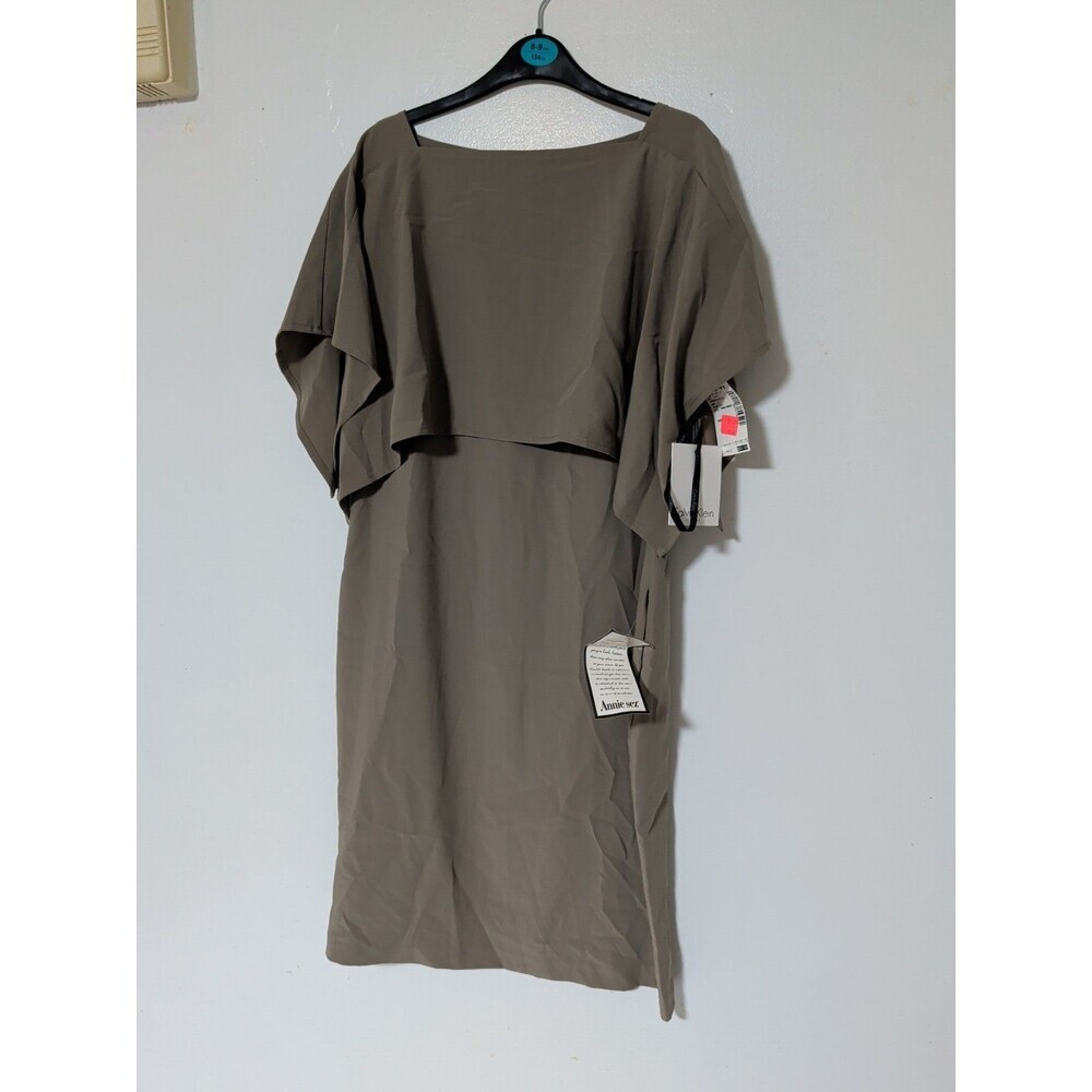 Calvin Klein Midi Dress Size  4 Gray, Career Office Layered Short Sleeve Top New